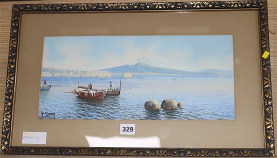 Y. Gianni, gouache, View of Vesuvius, signed, 18 x 40.5cm.